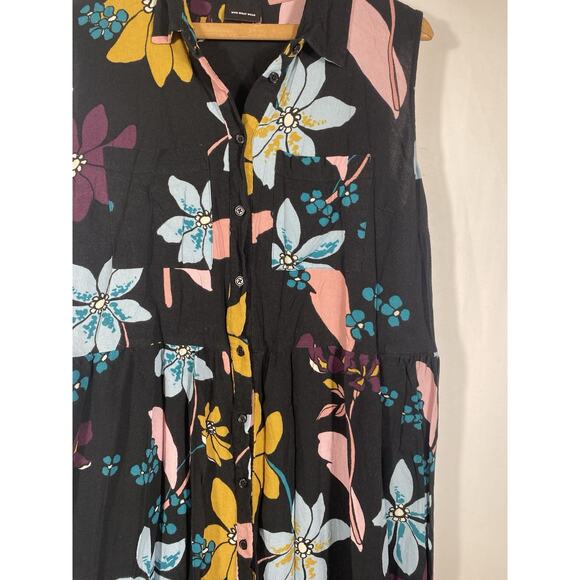 Who What Wear Dress Size 2X Black Floral Shirt Dress Sleeveless Dark Romantic - Picture 6 of 12